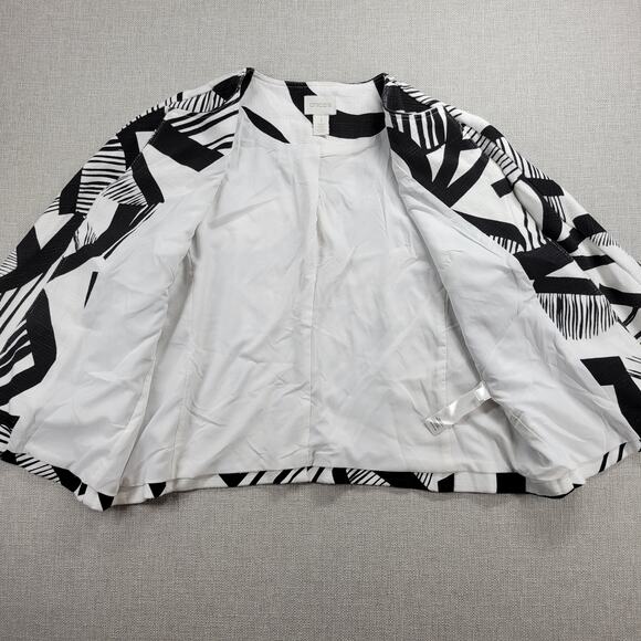 Chico's Womens Jacket Size 1 Black White Bi-Color Geometric Open Front Career - Picture 6 of 14